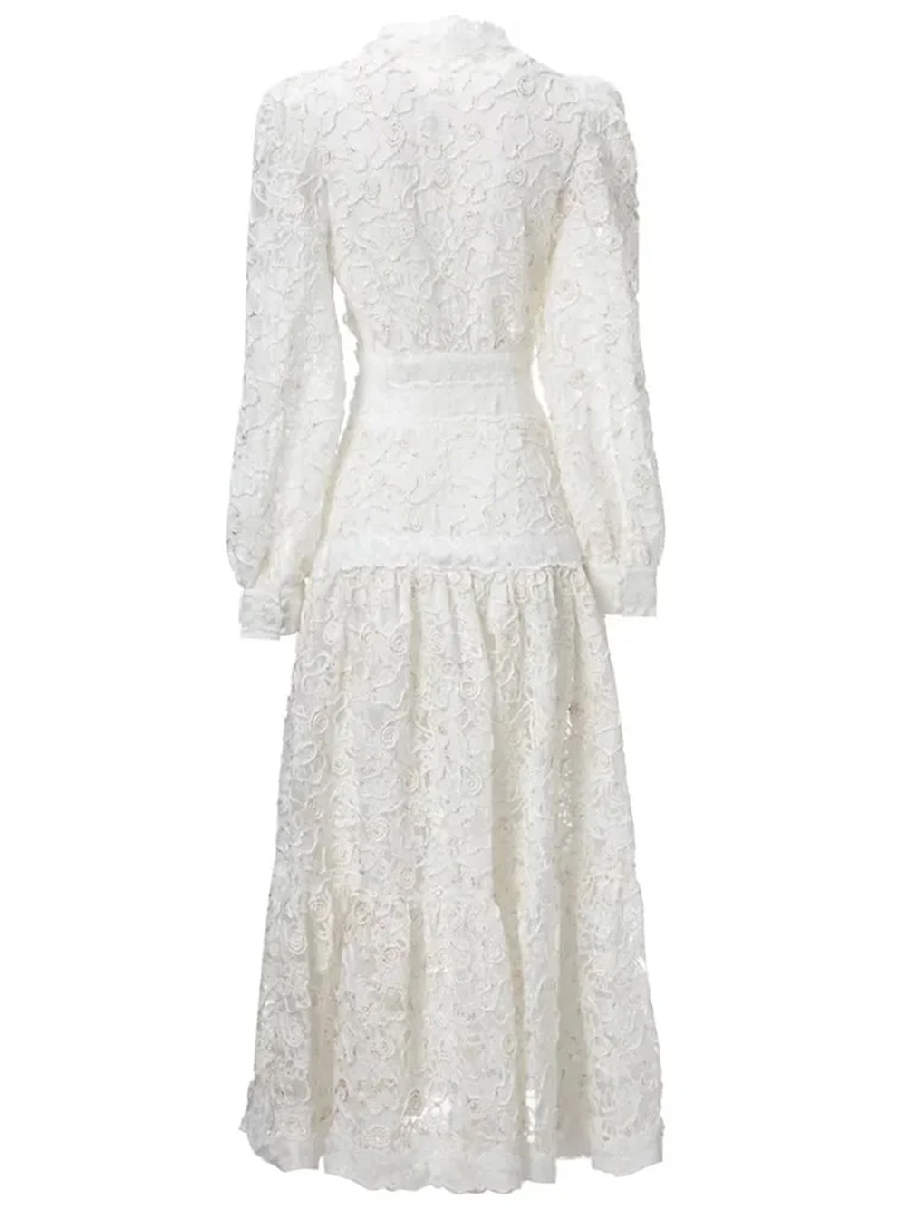 V Neck Long Sleeve Tiered Floral Lace Midi Dress 2