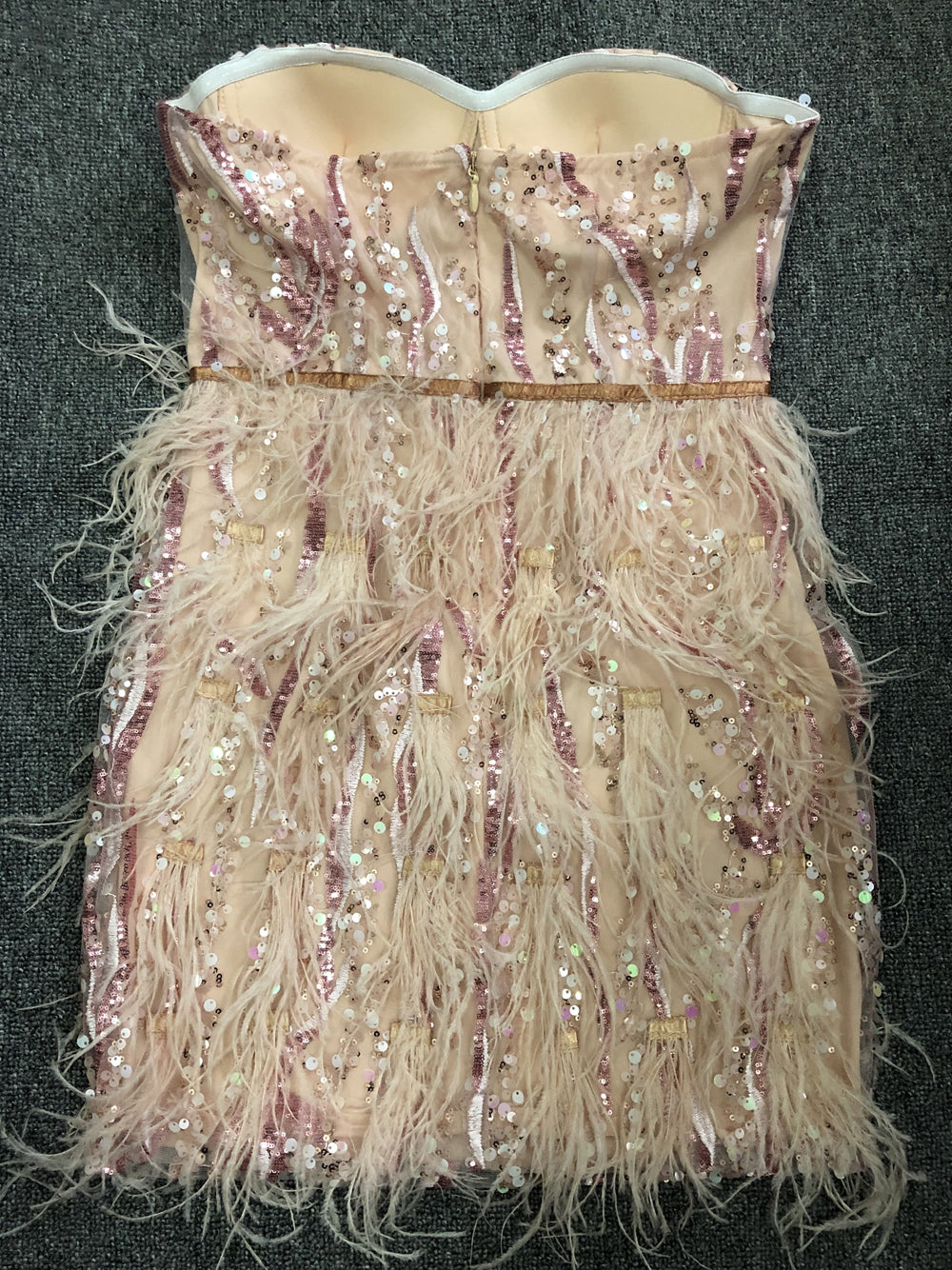 Sweetheart Sequin Bodice Feather Skirt Bustier Mini Dress 5