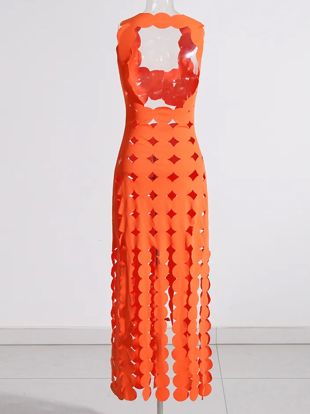 Orange Strapless Applique Fringe Tiered Maxi Dress 9