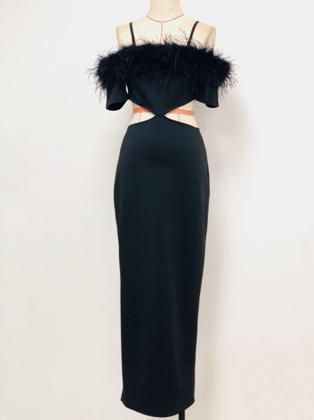 One Shoulder Feather Trim Sequin Bodycon Maxi Dress 4