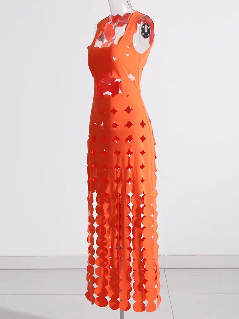 Orange Strapless Applique Fringe Tiered Maxi Dress 8