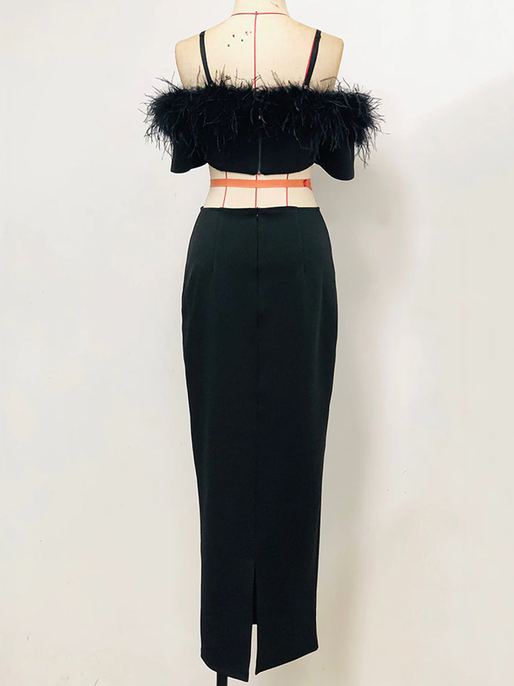 One Shoulder Feather Trim Sequin Bodycon Maxi Dress 5