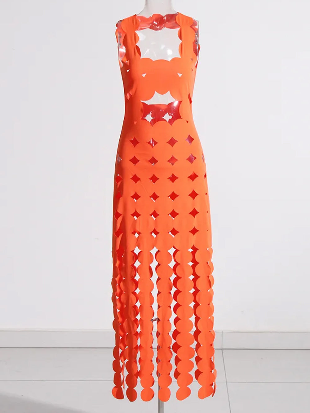 Orange Strapless Applique Fringe Tiered Maxi Dress 7