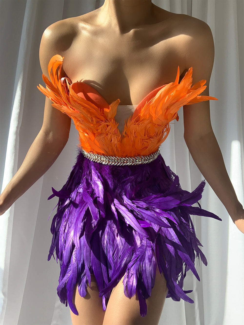Strapless Sweetheart Sequin Feather Trim Bodycon Mini Dress 2