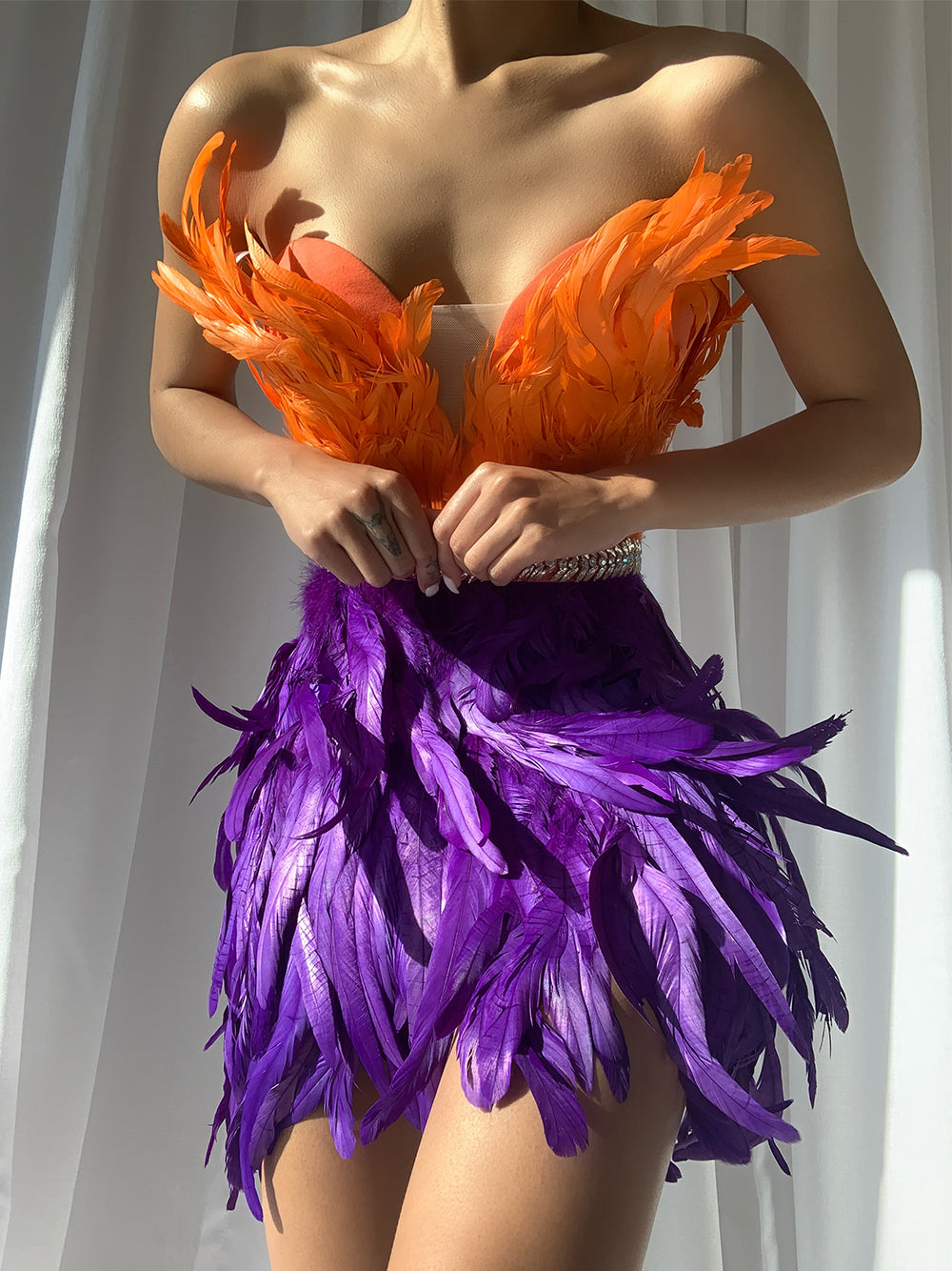 Strapless Sweetheart Sequin Feather Trim Bodycon Mini Dress 3