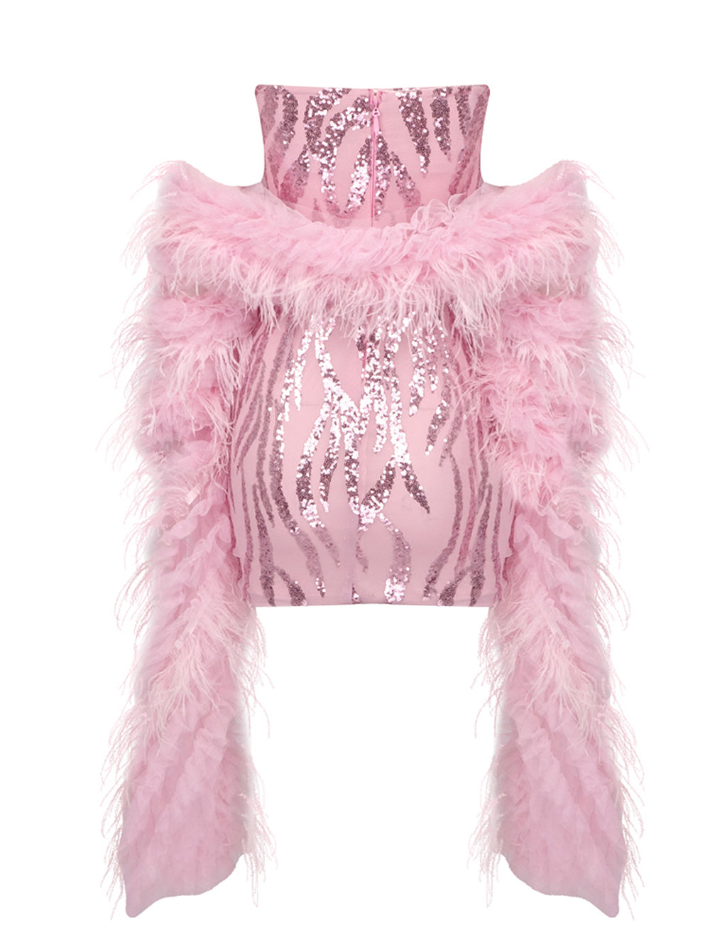 Off Shoulder Feather Sleeve Rhinestone Corset Sequin Print Mini Dress 2