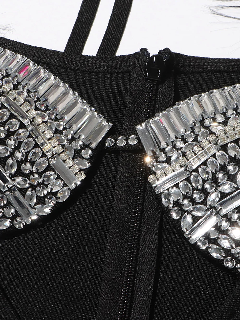 Halter Rhinestone Bust Triangle Cutout Faux Fur Sleeve Mini Dress 6