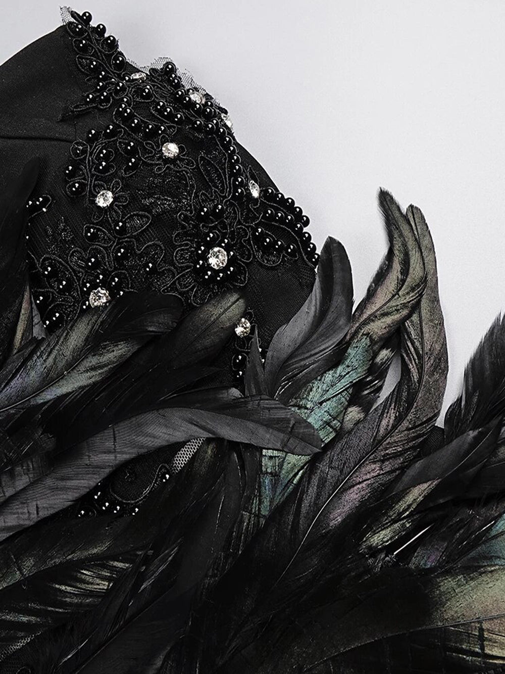 Strapless Beaded Feather Applique Fringe Hem Mini Dress 3