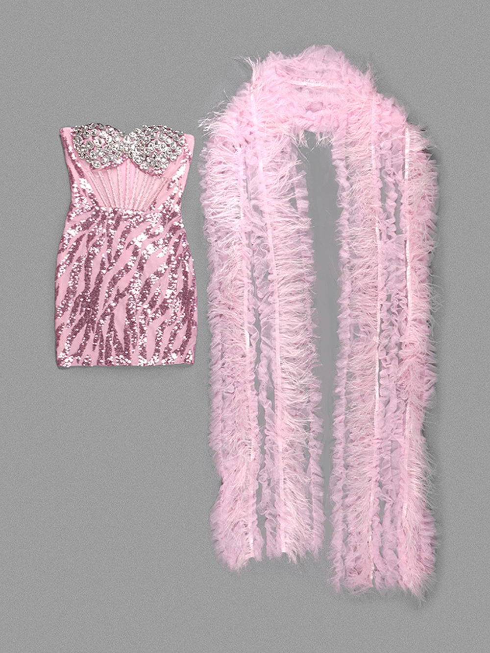 Off Shoulder Feather Sleeve Rhinestone Corset Sequin Print Mini Dress 3