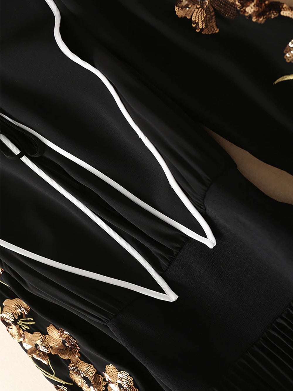 Mandarin Collar Contrast Piping Embroidered Bishop Sleeve Handkerchief Hem Midi Dress 8