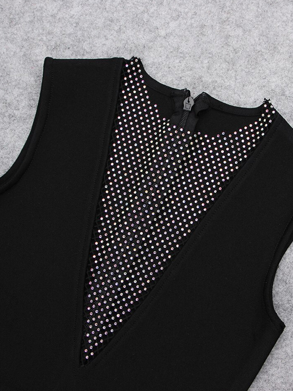 Plunging V Mesh Crystal Panel High Slit Bodycon Mini Dress 8