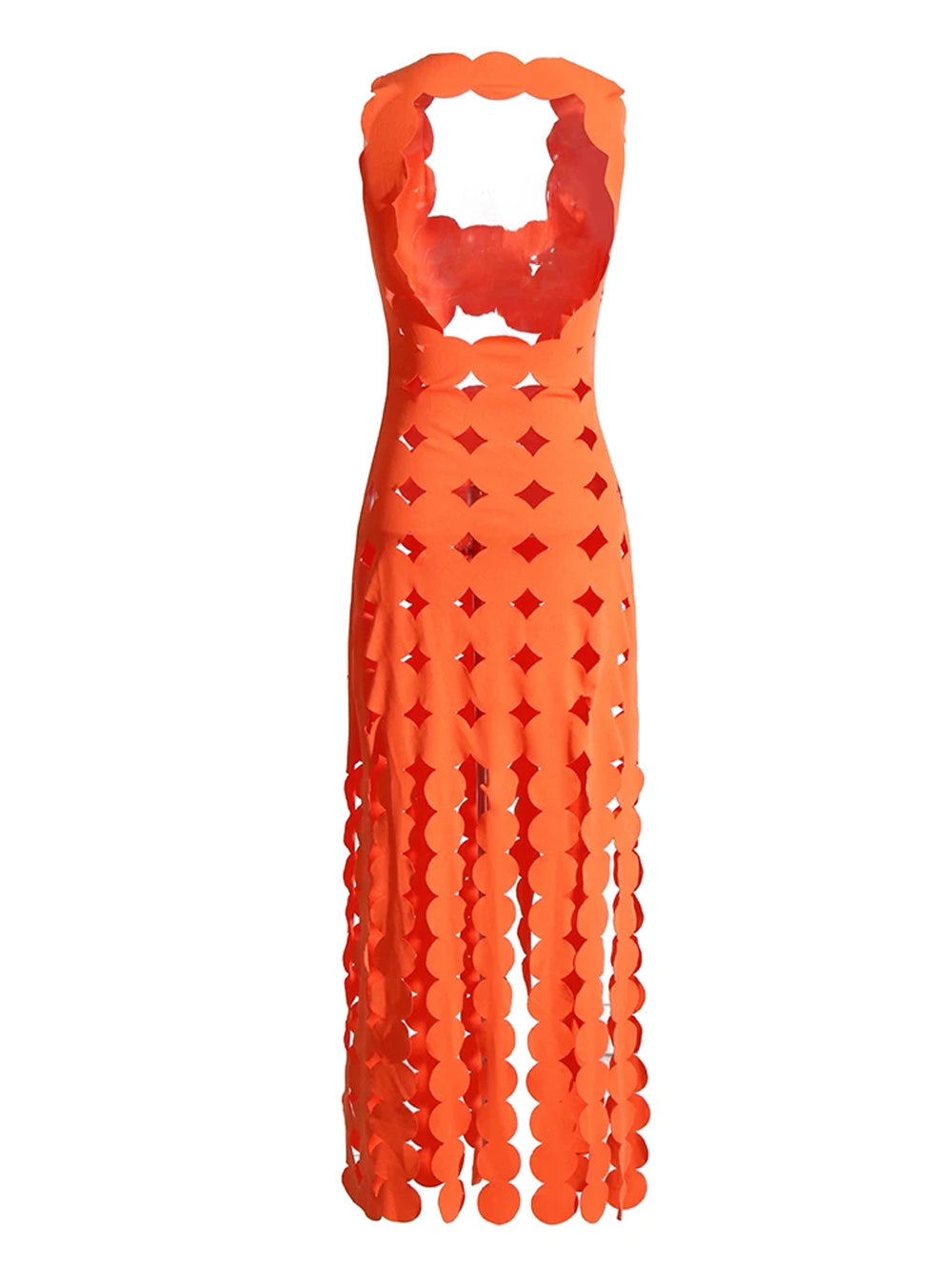 Orange Strapless Applique Fringe Tiered Maxi Dress 5