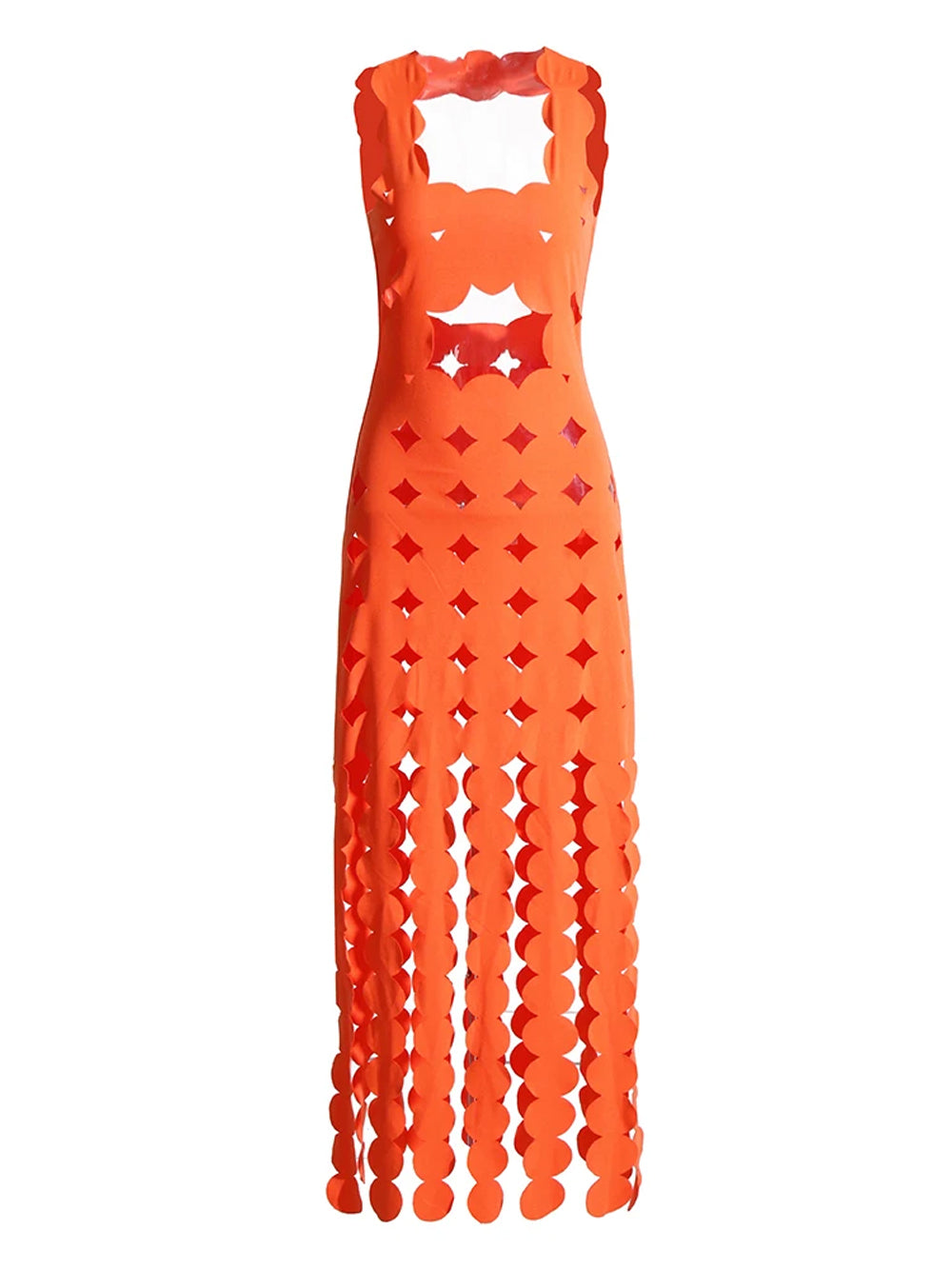 Orange Strapless Applique Fringe Tiered Maxi Dress 4