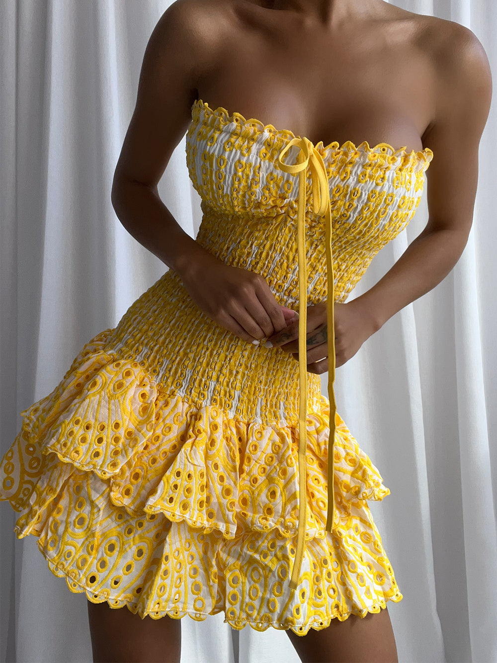 Sweetheart Ruched Bust Tiered Ruffle Mini Dress 2