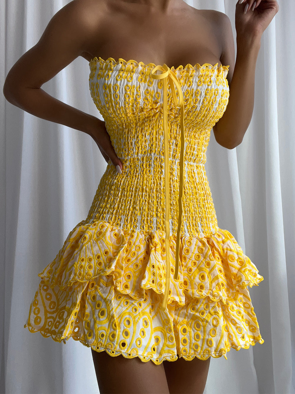 Sweetheart Ruched Bust Tiered Ruffle Mini Dress 3