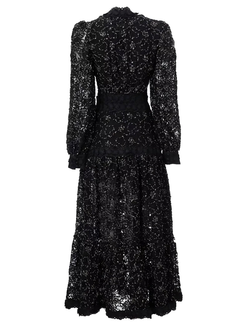 V Neck Long Sleeve Tiered Floral Lace Midi Dress 2