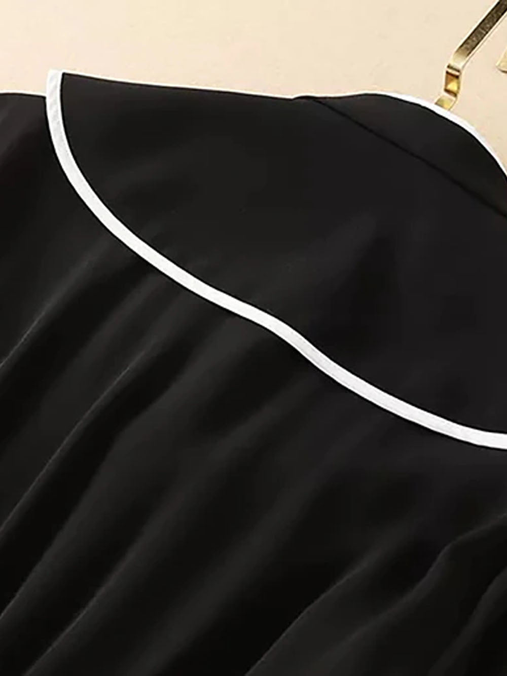 Mandarin Collar Contrast Piping Embroidered Bishop Sleeve Handkerchief Hem Midi Dress 10