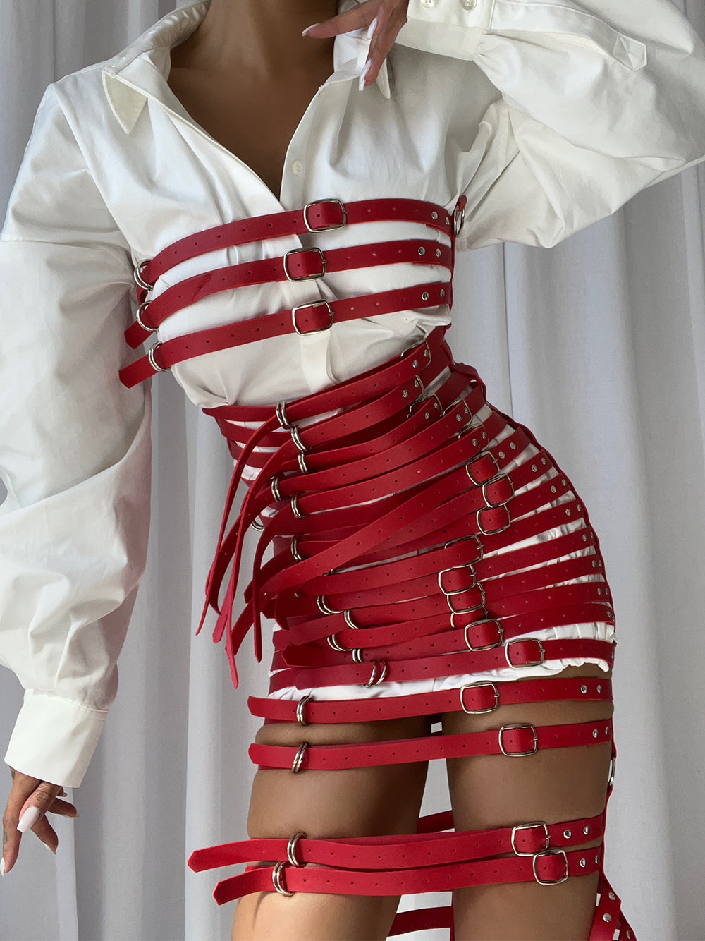 Stacked Buckle Strap Harness Mini Skirt Dress 6