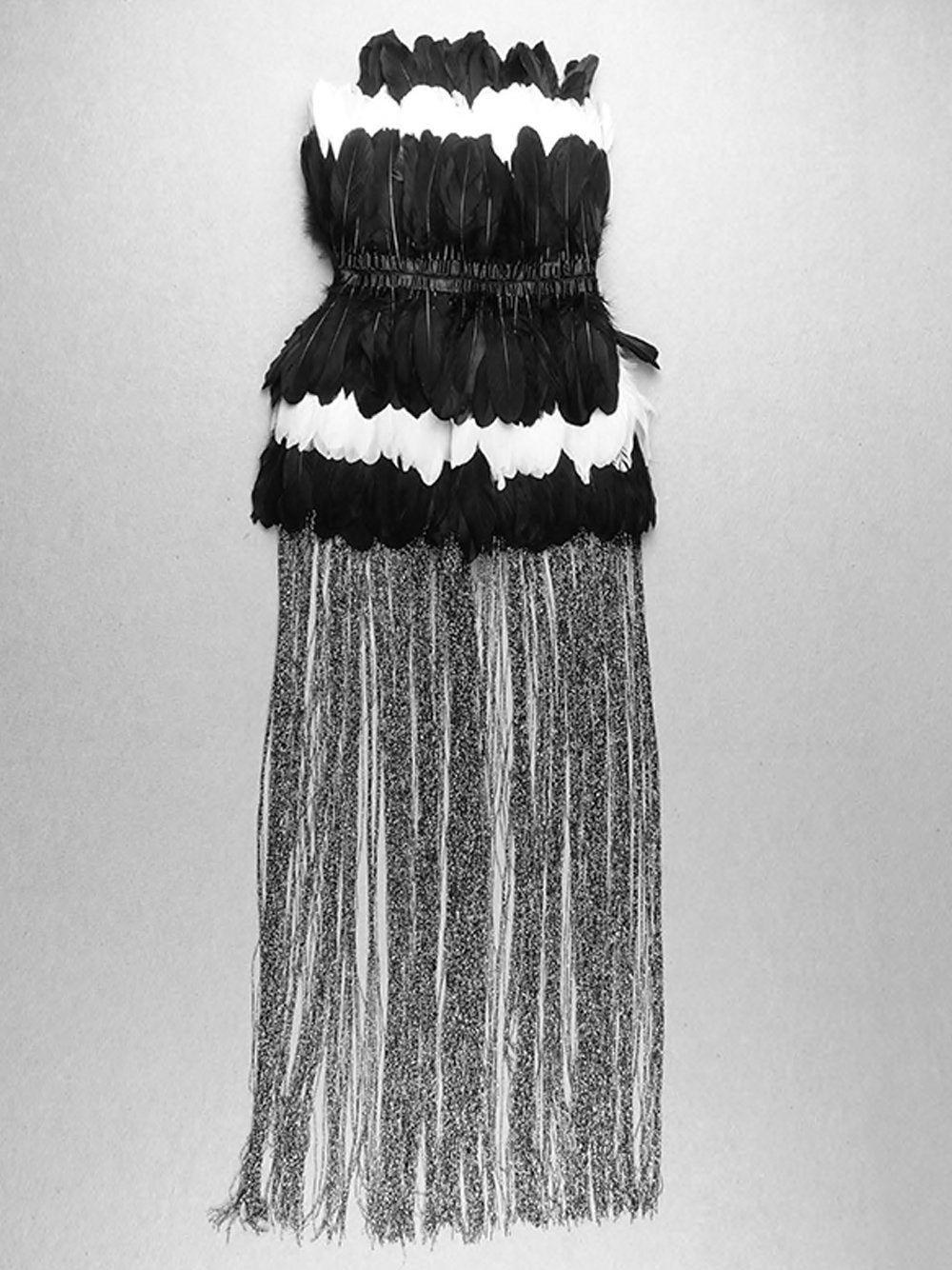 Strapless Layered Feather Mini Skirt Floor Length Fringe Hem Dress 22