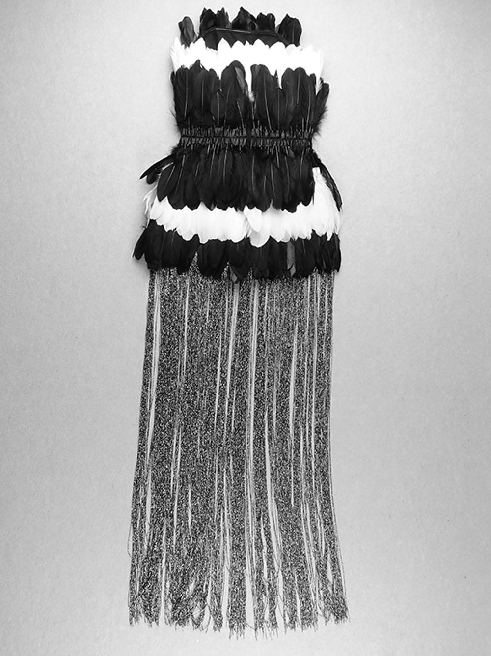 Strapless Layered Feather Mini Skirt Floor Length Fringe Hem Dress 23
