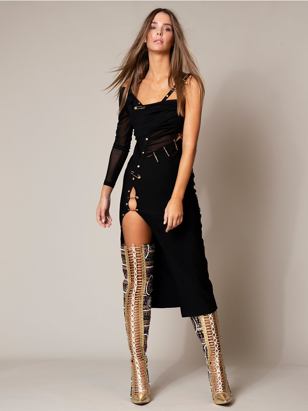 One Shoulder Ruched Cutout Side Slit Satin Maxi Dress 2 9