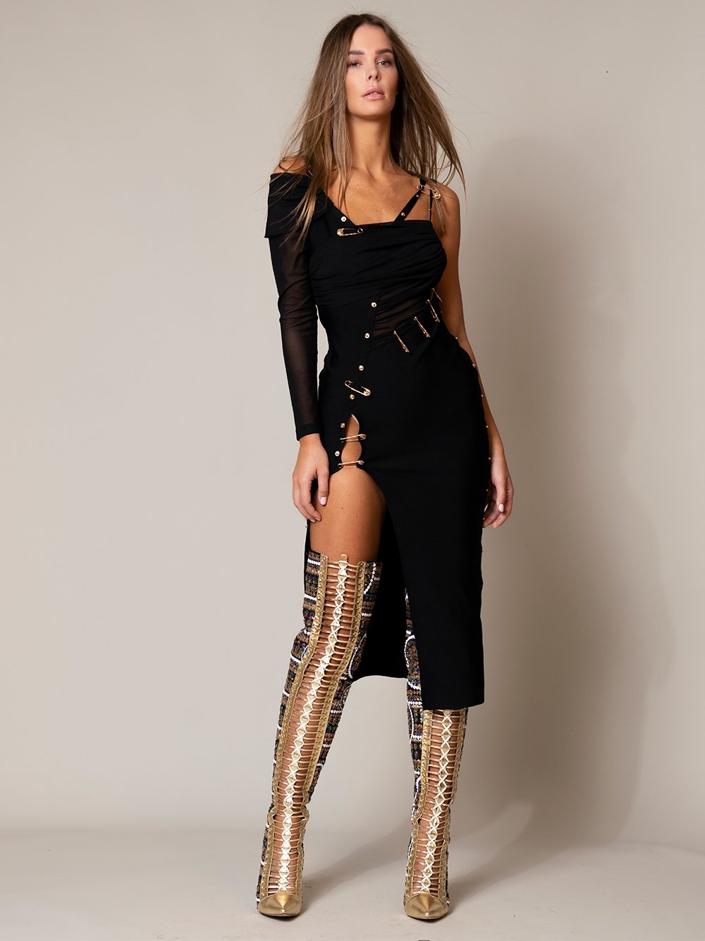 One Shoulder Ruched Cutout Side Slit Satin Maxi Dress 2 7