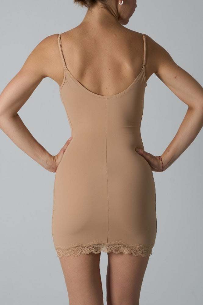 Scalloped Lace Trim Scoop Neck Spaghetti Strap Bodycon Mini Dress 11