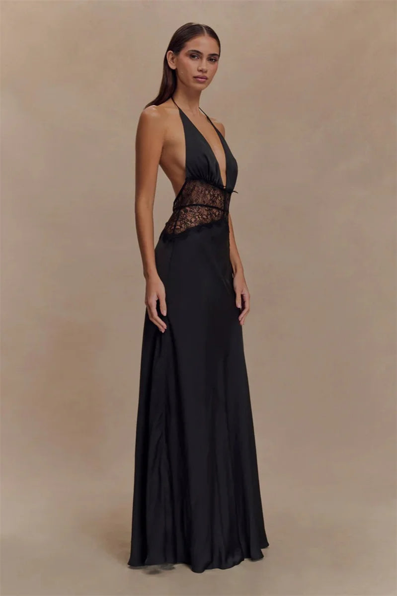 Lace Patchwork Backless Halter Dress 18