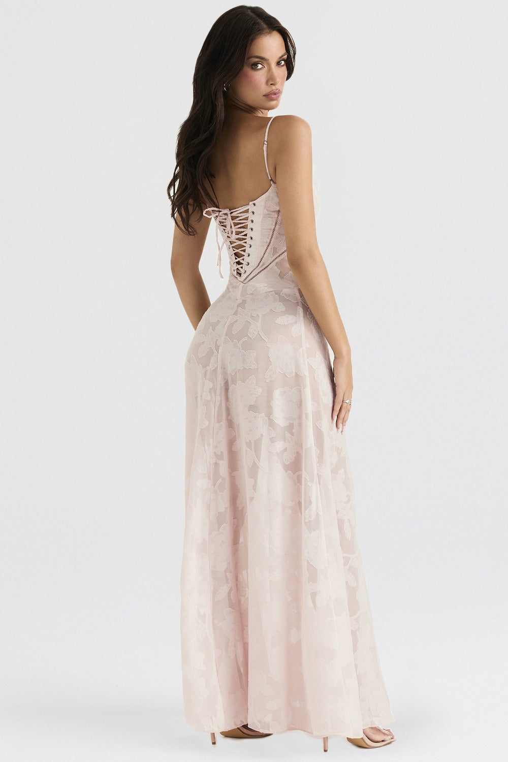 Bustier Seam Spaghetti Strap Devore Burnout Maxi Dress 14