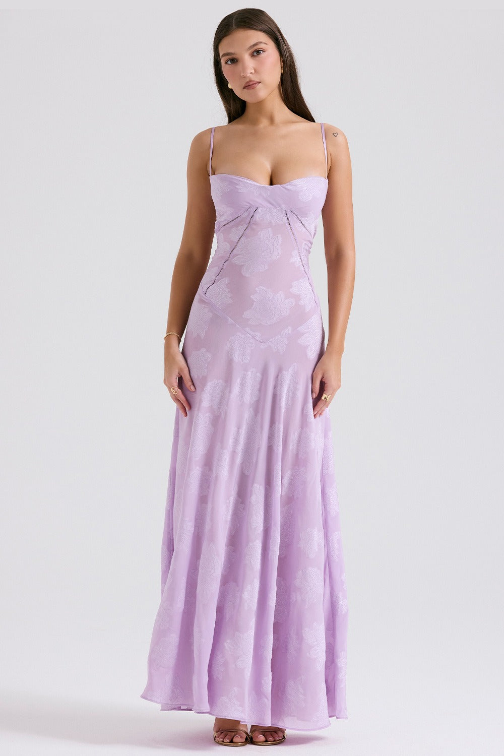 Bustier Seam Spaghetti Strap Devore Burnout Maxi Dress 6