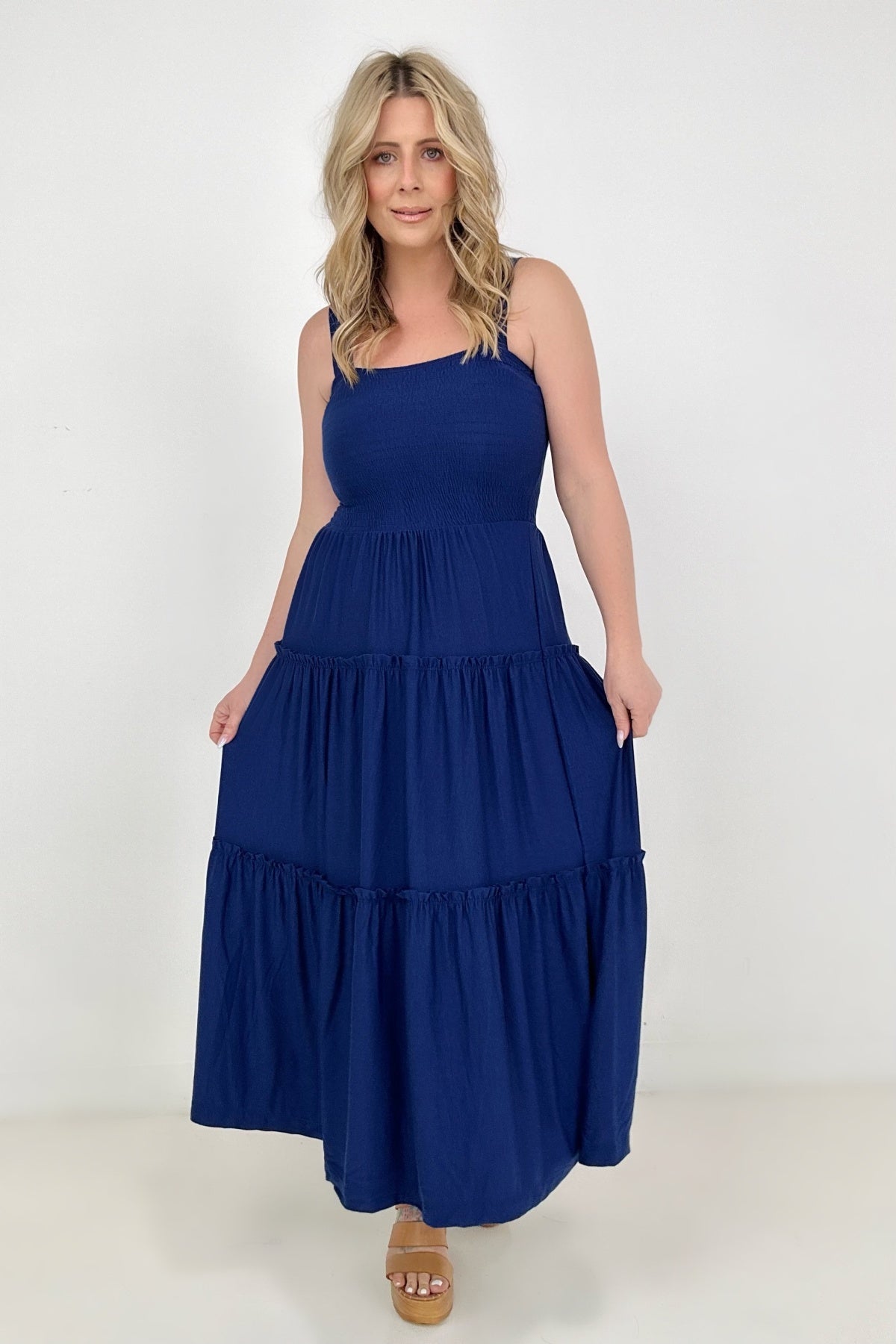 Square Neck Smocked Bodice Tiered Ruffle Maxi Dress 2