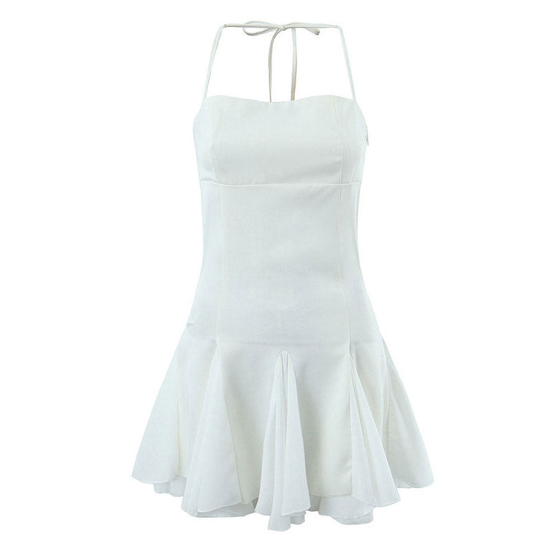 Halter Spaghetti Strap Godet Flare Ruffled Hem Mini Dress 2