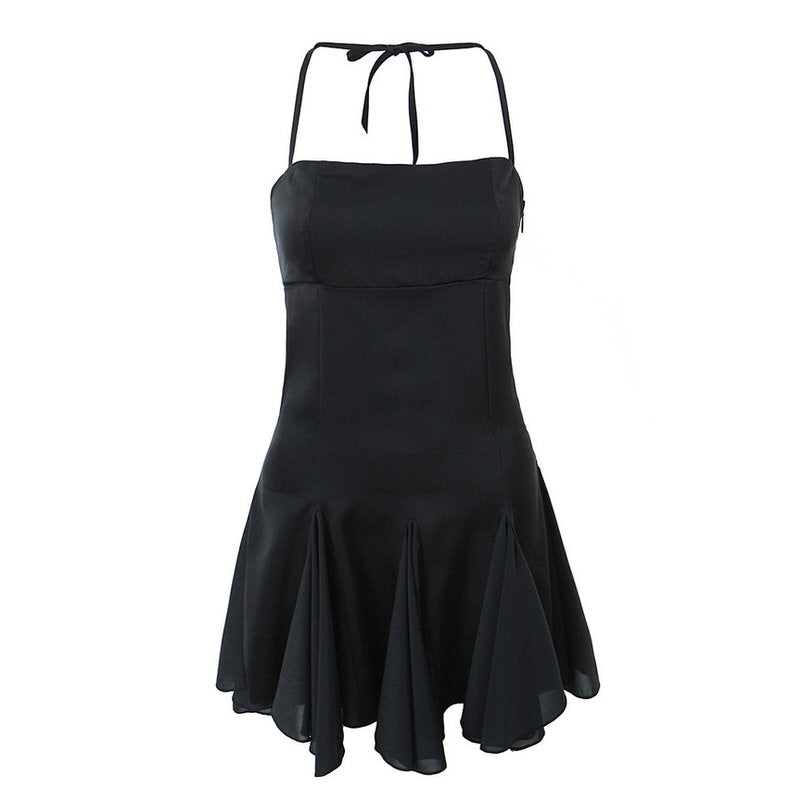 Halter Spaghetti Strap Godet Flare Ruffled Hem Mini Dress 4