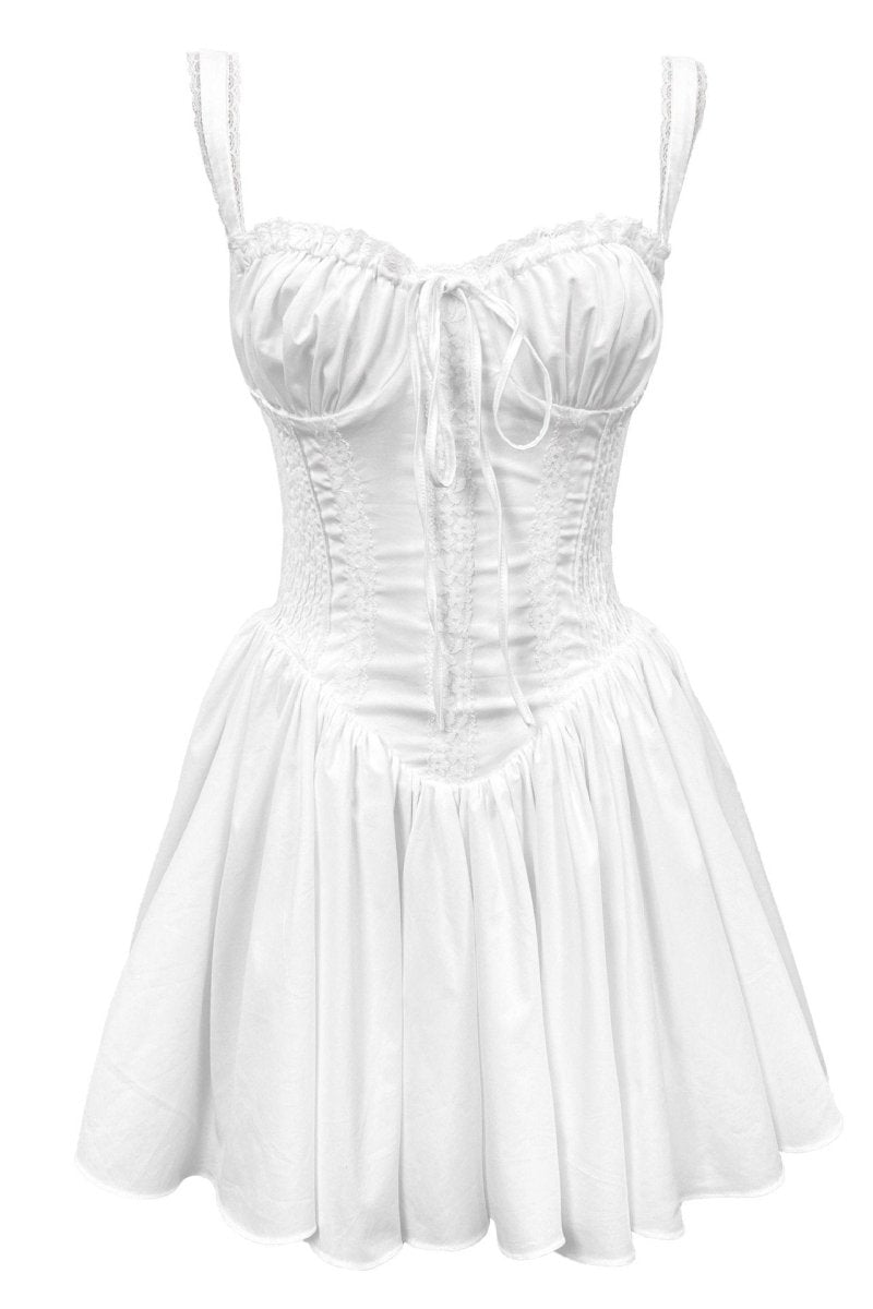 Lace Trim Sweetheart Ruched Bust Corset Bodice Pleated Fit and Flare Mini Dress 7