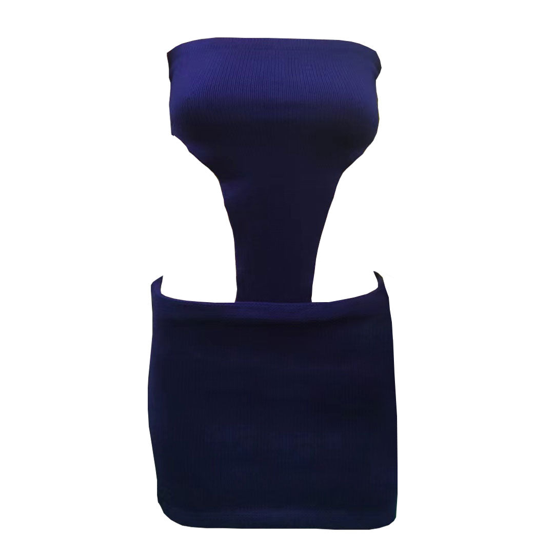Rib Knit Strapless Waist Cutout Bodycon Mini Dress 3