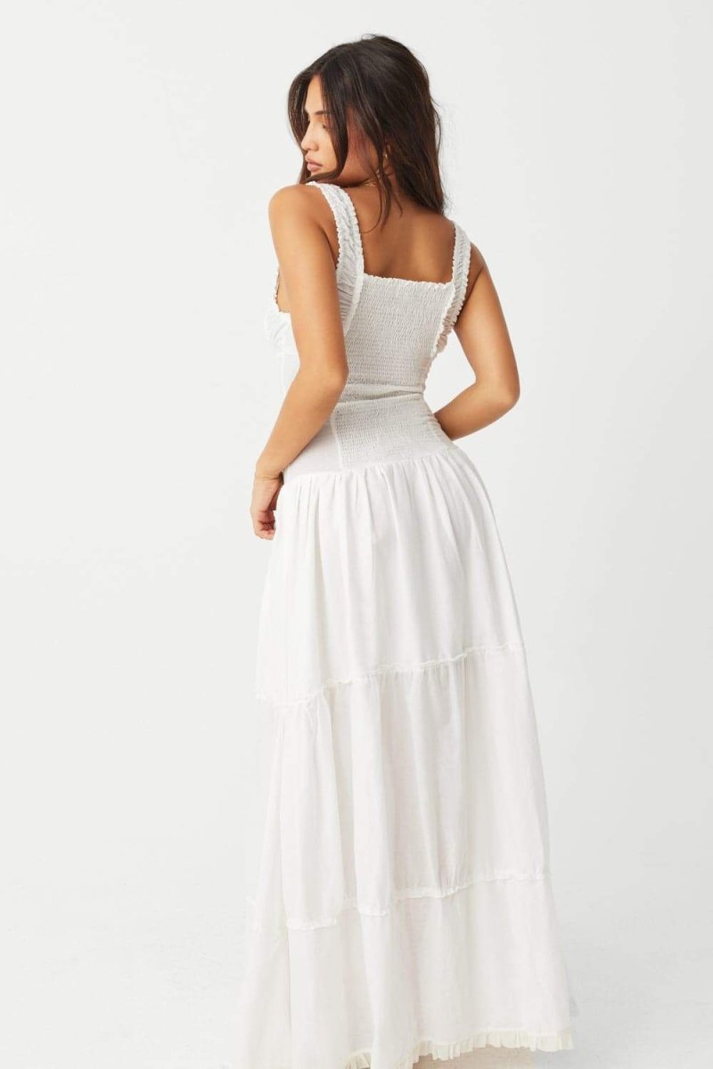 Square Neck Ruffle Strap Tiered Button Placket Maxi Dress 6