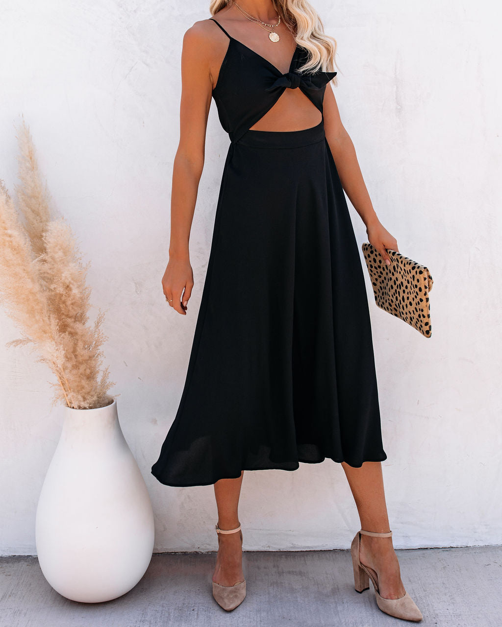 Mock Neck Long Sleeve Waist Cutout Draped Midi Dress 7