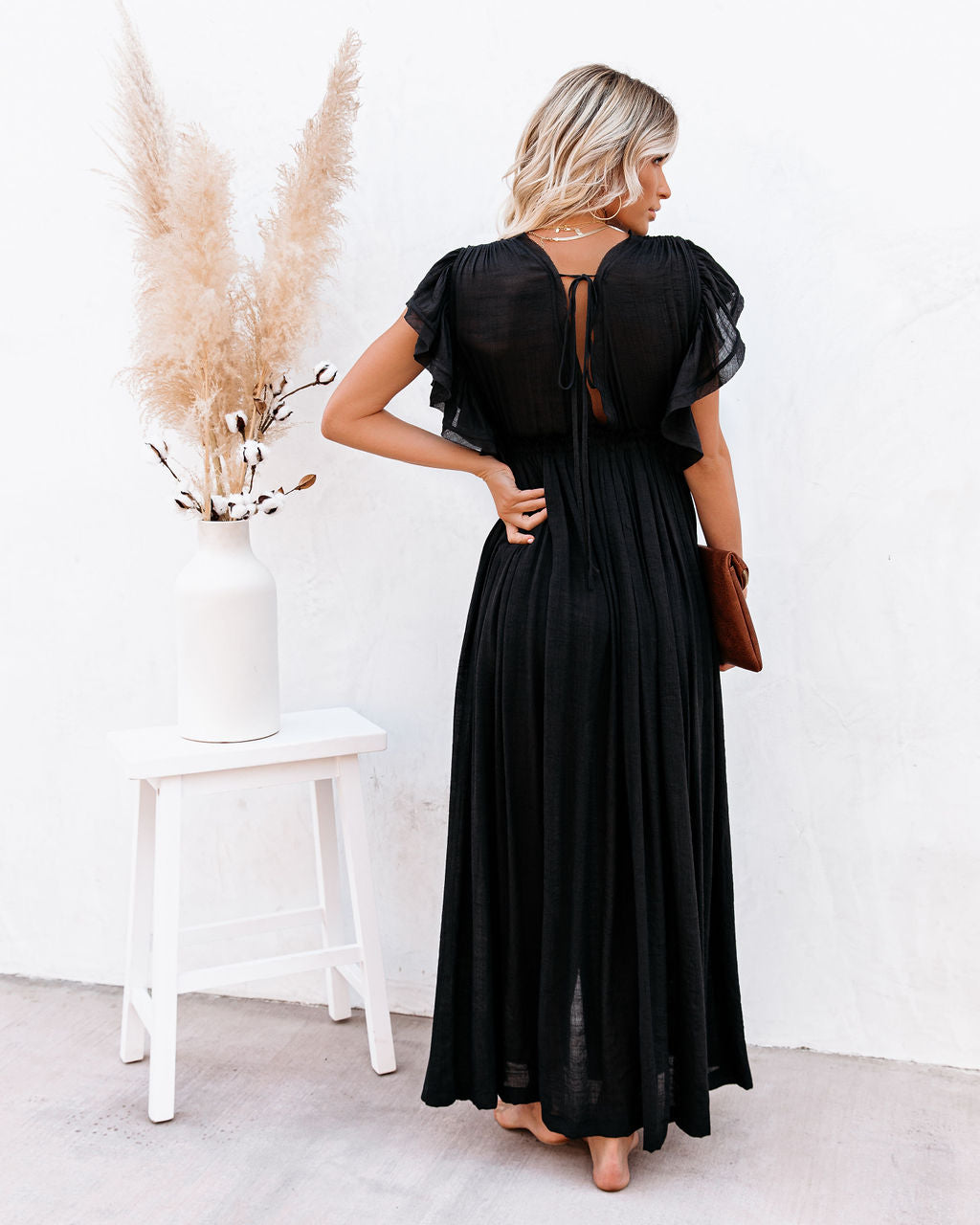 Collared Button Down Long Sleeve Pocketed Tiered Ruffle Maxi Shirt Dress 2