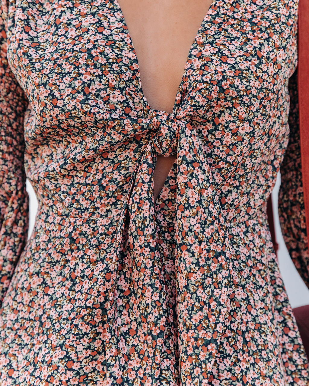 V Neck Bell Sleeve Tie Front Wrap Floral Midi Dress 4