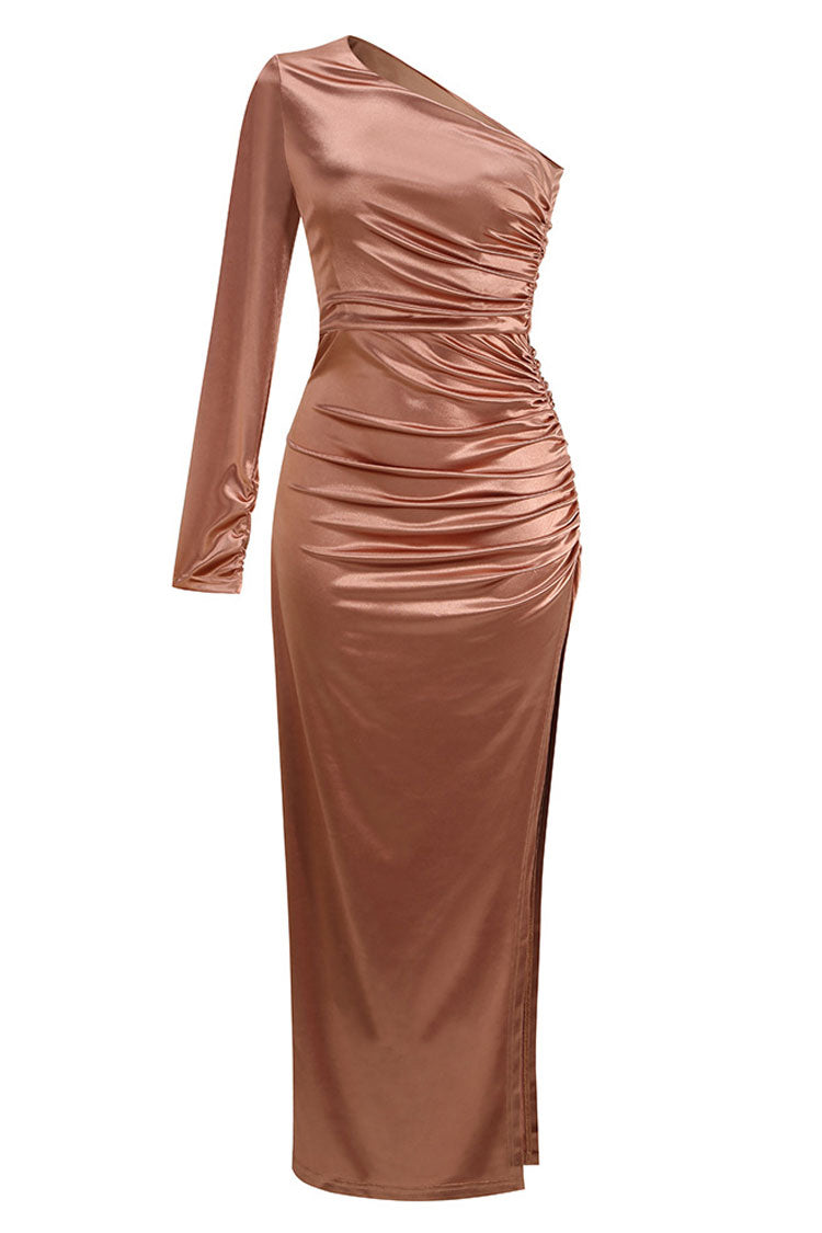 Strapless Ruched Side Slit Bodycon Mini Dress with Detachable Ruched Sleeve 4