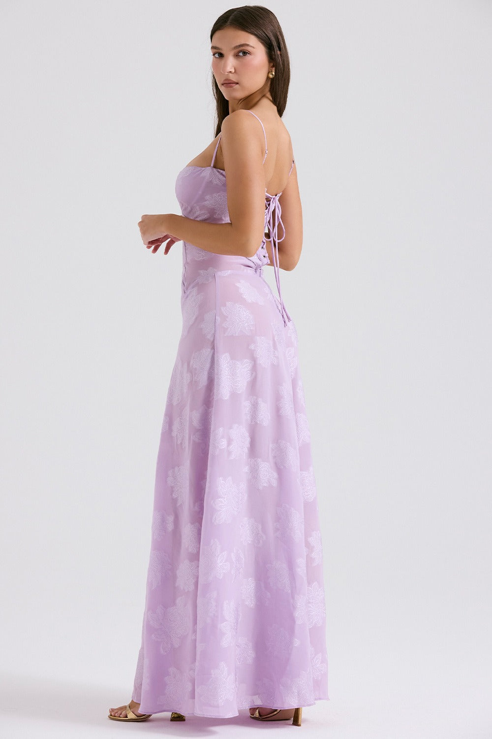 Bustier Seam Spaghetti Strap Devore Burnout Maxi Dress 8