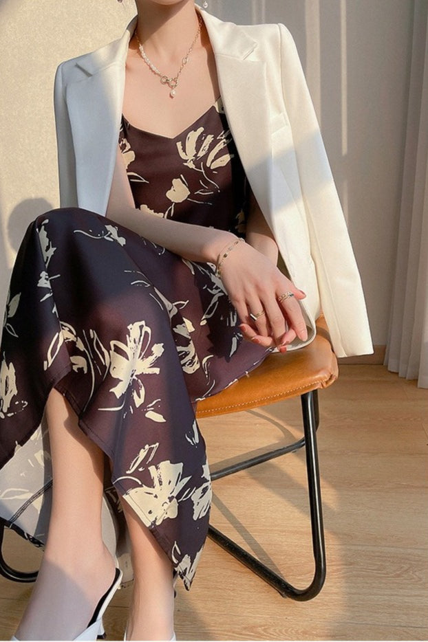 Satin Floral Print V-Neck Spaghetti Strap Slip Maxi Dress 3
