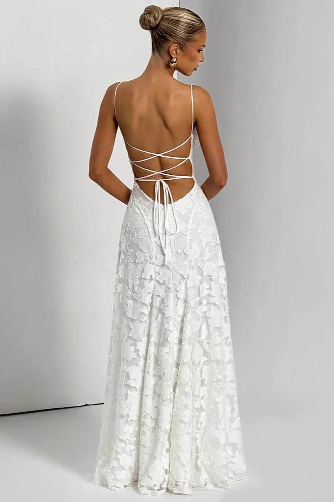 Lace Cowl Neck Spaghetti Strap A-Line Maxi Dress 6