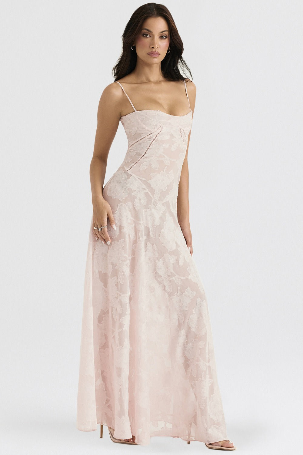 Bustier Seam Spaghetti Strap Devore Burnout Maxi Dress 13