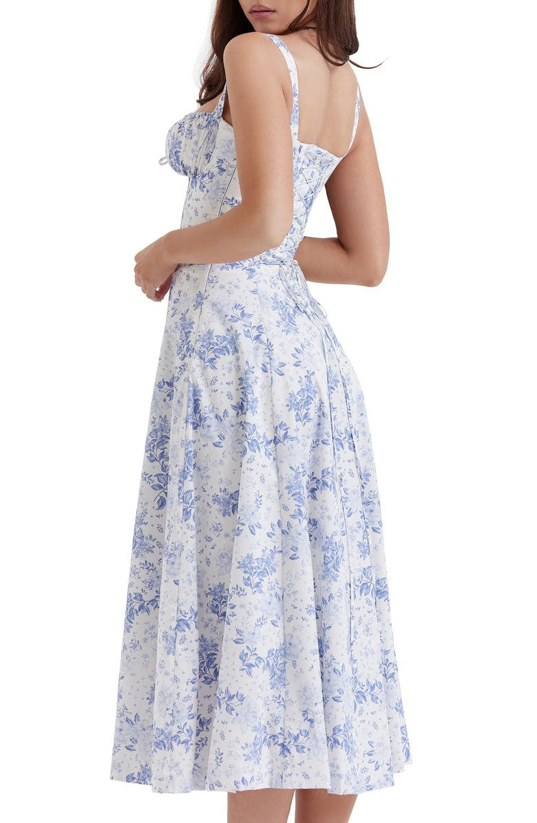 Floral Lace Up Back Spaghetti Strap Corset Fit and Flare Midi Dress 10