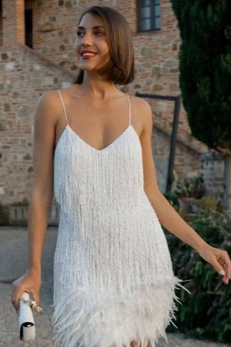 Sequin Fringe Feather Hem Spaghetti Strap Mini Mini Dress 3