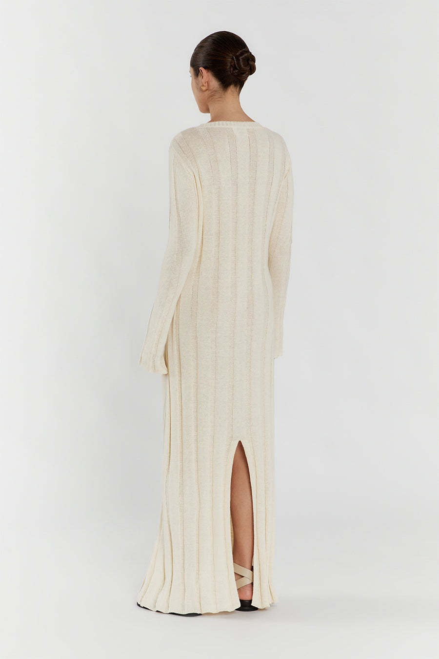 Rib Knit Long Sleeve Flare Hem Maxi Sweater Dress 9