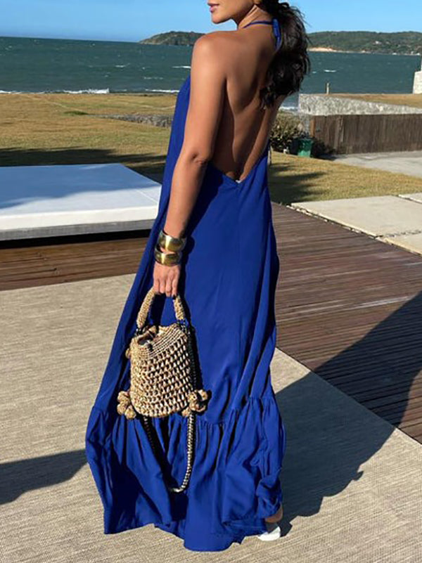 Halter Neck Pleated Ruffled Tier Maxi Dress 6