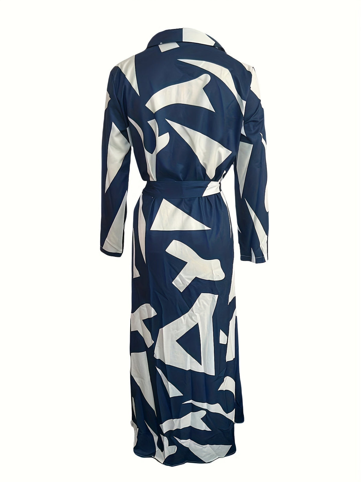 Marble Print Long Sleeve Belted Button Front Shirt Maxi Dress 6