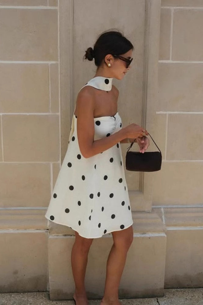 Polka Dot Strapless Ruched Bust A-Line Mini Dress 2